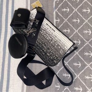 MICHAEL Michael Kors Black and Silver Crossbody Bag with Strap Pouches